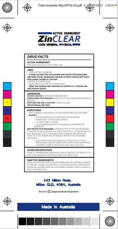 Back Label - Organic ZinClear Sunscreen Label 2